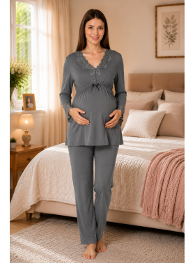 Effortt 8092 Koyu Gri Lohusa Hamile Pijama Takım